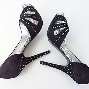 NAUGHTY MONKEY BLACK FINE SUEDE LEATHER STILETTO PLATFORM OPEN TOE SHOE SZ 7.5